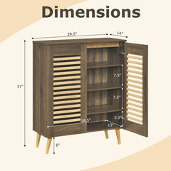 Shoe Cabinet with Louvered Doors and Removable Shelves