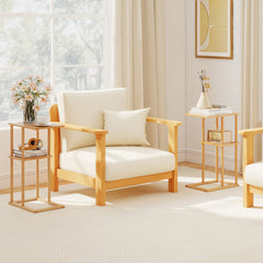 Side Table Set of 2 with Storage Shelves and Bamboo Construction-Natural
