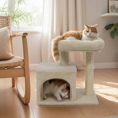 Small Cat Tree with Large Padded Plush Perch for Indoor Cats