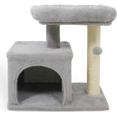 Small Cat Tree with Large Padded Plush Perch for Indoor Cats