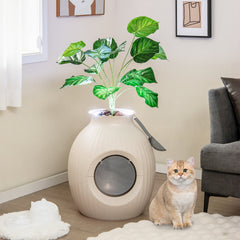 Smart Plant Cat Litter Box with Electronic Odor Removal & Sterilization-Beige