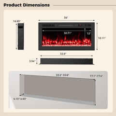 Smart WiFi Electric Fireplace Wall Mounted & Recessed 750W/1500W Heater