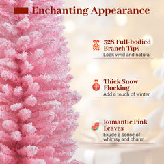Snow Flocked 7 FT Artificial Pink Xmas Tree with 635 Branch Tips