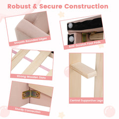 Soft Velvet Fabric Toddler Bed Frame with Safety Rails