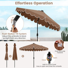 9.3 Feet Solar Patio Umbrella with 24 LED Lights Vented Top and Ruffles-Coffee
