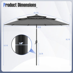 10 Feet Solar Patio Umbrella with 32 LED Lights 3-Tier Vented Top-Gray