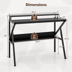 Space Saving Computer Desk with Monitor Stand and Extra Storage Shelf for Work Study