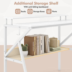Space Saving Computer Desk with Monitor Stand and Extra Storage Shelf for Work Study