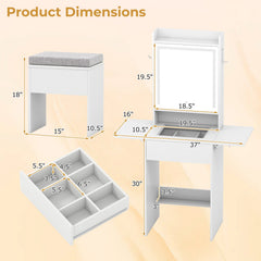 Space-saving Vanity Desk with Mirror and Lights for Bedroom