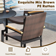 Stacking Wicker Chairs Set of 2 Patio Rattan Dining Chairs with Acacia Wood Armrests
