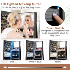 Standing Jewelry Cabinet with Adjustable LED Lights-Black