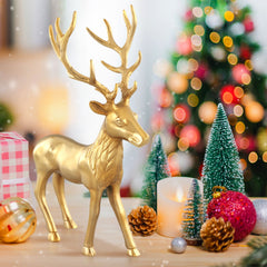 Standing Reindeer Statue Aluminum Deer Sculpture for Indoors Christmas Decor