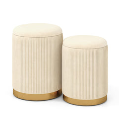 Velvet/Linen Fabric Storage Ottoman Set of 2