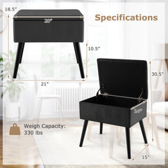 Velvet Storage Ottoman with Solid Wood Legs for Living Room Bedroom-Black