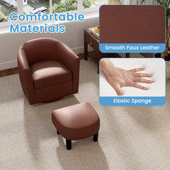 Modern Club Swivel Accent Chair with Ottoman Footrest Curved Backrest-Brown
