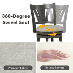 26.5 Inch Swivel Bar Stool with Backrest Soft Cushioned Seat and Footrest Gray