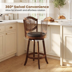 Swivel Bar Stools Set of 2 with Backrest and Wood Frame