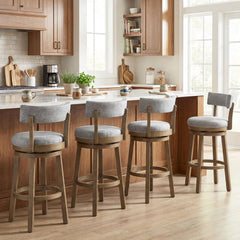 Swivel Bar Stools Set of 2 Linen Fabric Upholstered Barstools with Back-31.5 Inches