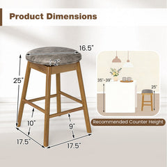 Swivel Counter Height Barstools with Solid Wood Legs and Footrests-Set of 2