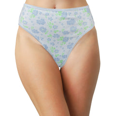 Printed Cotton High Waist Thong with Picot Trim