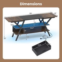 TV Stand for 65 Inch TVs with Power Outlets and LED Lights