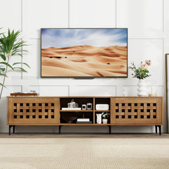 TV Stand for TVs up to 80" with 2 Doors and Storage Cabinets-Walnut