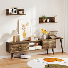 Mid-century Modern TV Stand for TVs up to 85 Inch with Open Compartments-Walnut
