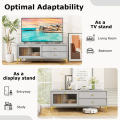 TV Stand with Compartment and Drawers for 55 Inch TV-Gray