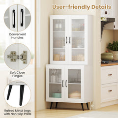 70.5 inch Tall Kitchen Pantry Cabinet Cupboard with 4 Transparent Doors