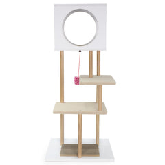 Tall Wood Cat Tower with 2 Corrugated Cardboard-White