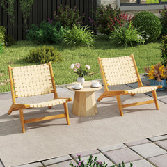 Teak Wood Patio Chair Armless with Webbing Seat and Backrest-Natural