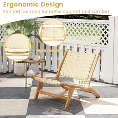 Teak Wood Patio Chair Armless with Webbing Seat and Backrest-Natural