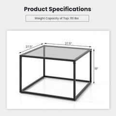 27.5 Inch Home Square Tea Table with Heavy-duty Metal Frame