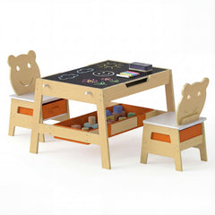Toddler Table and 2 Chairs 5-in-1 Cute Art Desk Set with Reversible Chalkboard Whiteboard