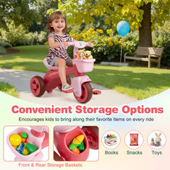 Toddler Tricycle with Limited Steering with Front Baskets and Bell