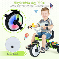 Toddler Tricycle with 3-Position Seat and Storage Basket for Kids