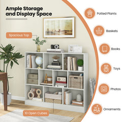41 inches Wooden Toy Storage Organizer with 10 Cubes for Kids-White