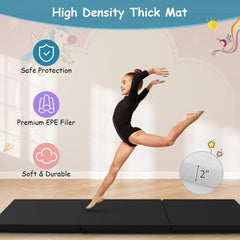 6 x 2 FT Tri-Fold Gym Mat with Handles and Removable Zippered Cover-Black