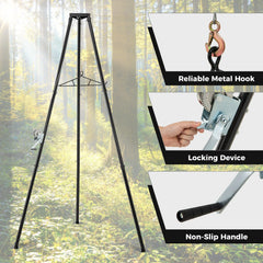 Tripod Game Hoist Deer Hanger 600 LBS Capacity Deer Skinning Rack-Black
