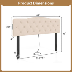 Tufted Upholstered Head Board for Queen and Full Size Bed with 2 AC Outlets