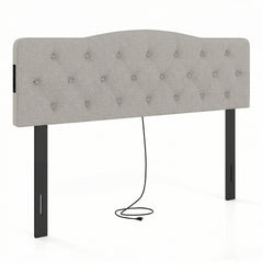 Tufted Upholstered Head Board for Queen and Full Size Bed with 2 AC Outlets