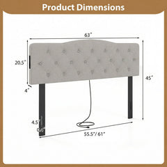 Tufted Upholstered Head Board for Queen and Full Size Bed with 2 AC Outlets