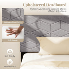 Twin/Full/Queen Size Bed Frame Modern Platform Bed with Linen Fabric Upholstered Headboard