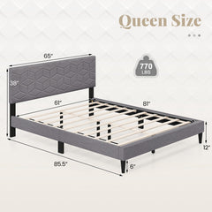 Twin/Full/Queen Size Bed Frame Modern Platform Bed with Linen Fabric Upholstered Headboard
