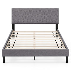 Twin/Full/Queen Size Bed Frame Modern Platform Bed with Linen Fabric Upholstered Headboard