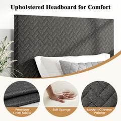 Twin/Full/Queen Size Velvet Bed Frame Upholstered Platform Bed with Chevron Headboard Gray