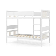 Twin Over Twin Bunk Bed with Ladder and Full-length Guardrails-White
