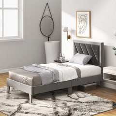 Twin/Full/Queen Platform Bed with High Headboard and Wooden Slats