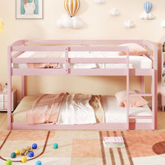 Twin Size Bunk Bed with High Guardrails and Integrated Ladder-Pink