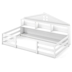 Twin Size Montessori Floor Bed with Storage Compartments and Shelf
